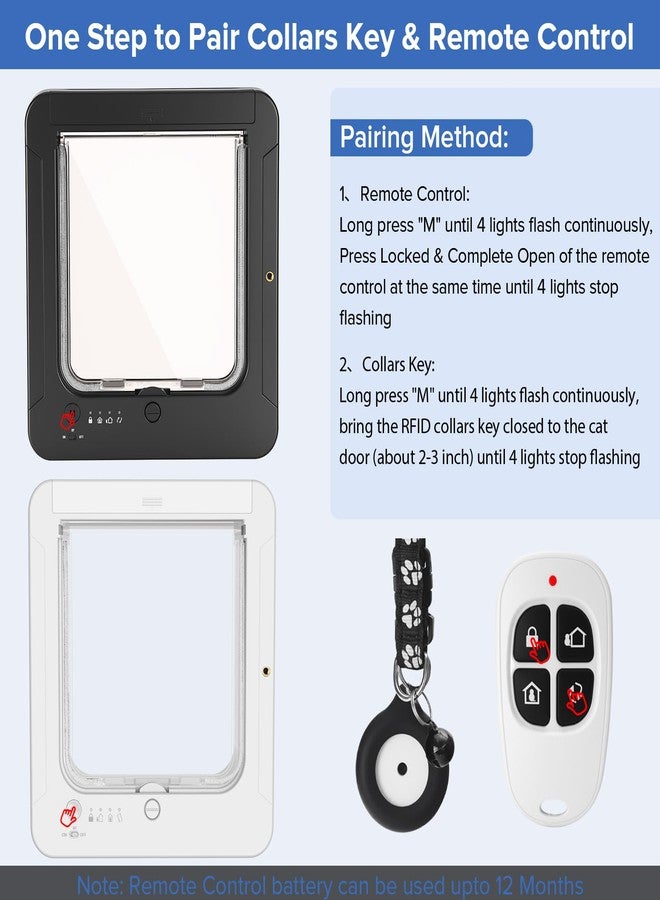 BroTex Smart Cat Door for Interior & Exterior, Cat Pet Door with 3 Collar Sensor Keys & 1 Remote Control & 4 Way Locking Cat Flap with RFID Collar Activated Opening - Image 5